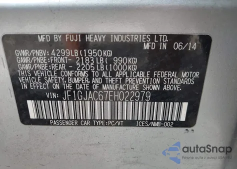 2014 Subaru Impreza 2.0I Premium from USA, damaged, VIN JF1GJAC67EH022979